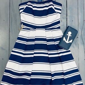 Betsy & Adam Navy and White Dress Nautical ⚓️ strapless Dress